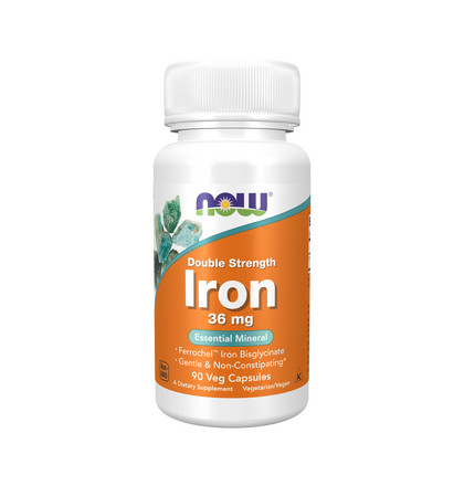 NOW Iron 36 mg Double Strength, Железо двойной силы 36 мг, 90 капсул