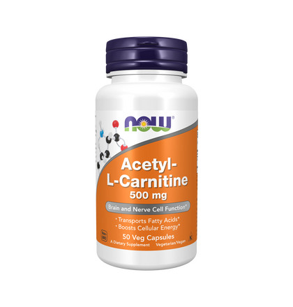 NOW Acetyl L-Carnitine 500 mg, Ацетил L-Карнитин 500 мг, 50 капсул