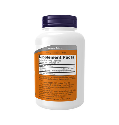 NOW L-Ornithine 500 mg, L-Орнитин 500 мг, 120 капсул