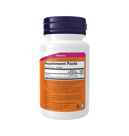 NOW Vitamin А 10,000 Softgels, Витамин А 10000 МЕ, 100 капсул