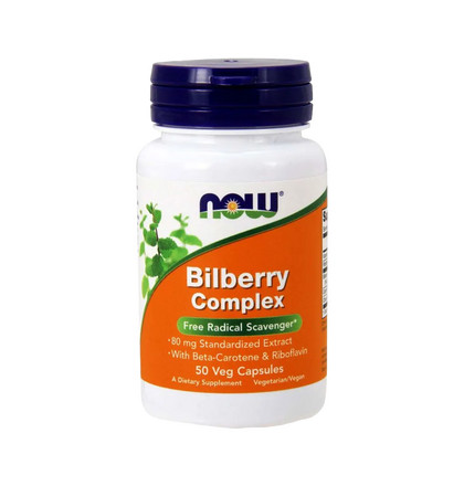 NOW Bilberry Complex, Комплекс черники, 50 капсул