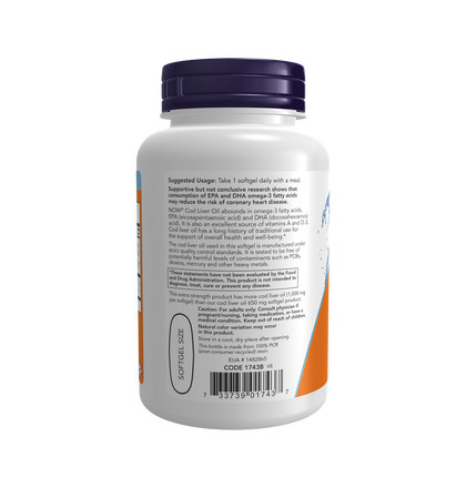 NOW Cod Liver Oil 1000 mg, Рыбий жир из печени трески 1000 мг, 90 капсул