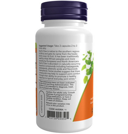 NOW Devil's Claw Root, Экстракт корня Когтя Дьявола, 100 вег.капс