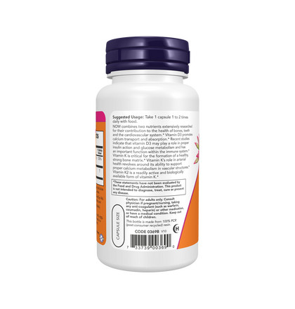NOW Vitamin D-3 and К2 1000 IU/45 mcg, Витамин Д-3 и К2 1000 МЕ/45 мкг, 120 капсул
