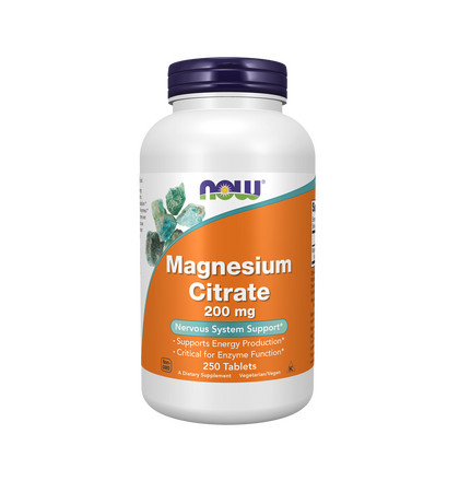 NOW Magnesium Citrate 200 mg, Магния Цитрат 200 мг, 250 таблеток