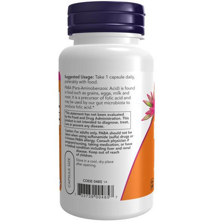 NOW PABA 500 mg, Парааминобензойная кислота (PABA), 100 капсул