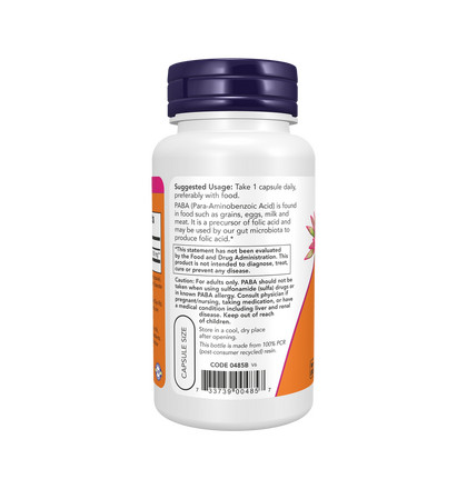 NOW PABA 500 mg, Парааминобензойная кислота (PABA), 100 капсул