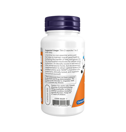 NOW L-Carnitine, L-Карнитин, 60 капсул