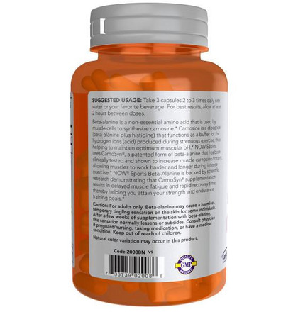 NOW Beta Alanine, Бета Аланин, 120 капсул