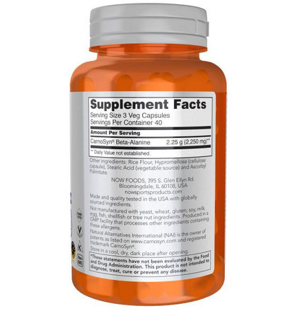 NOW Beta Alanine, Бета Аланин, 120 капсул