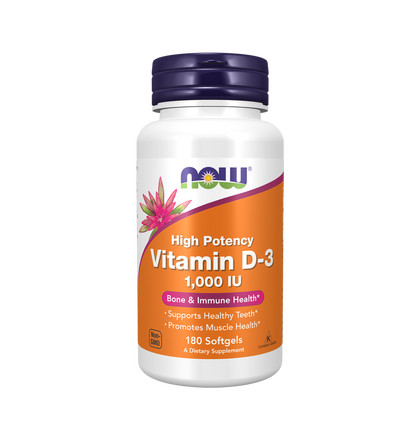 NOW High Potency Vitamin D-3 1000 IU, Высокоэффективный витамин Д-3 1000 МЕ, 180 капсул
