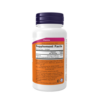 NOW High Potency Vitamin D-3 1000 IU, Высокоэффективный витамин Д-3 1000 МЕ, 180 капсул