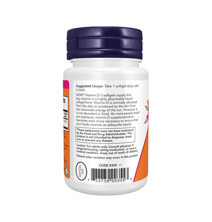 NOW High Potency Vitamin D-3 2000 IU, Высокоэффективный витамин Д-3 2000 МЕ, 120 капсул