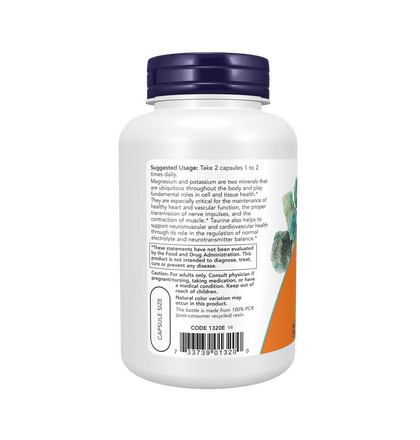 NOW Magnesium & Potassium Aspartate, Аспартат Магния и Калия, 120 капсул