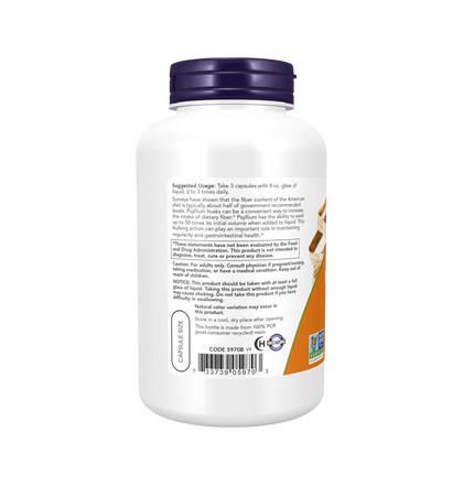 NOW Psyllium Husk, Подорожник + Пектин, 200 капсул