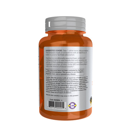 NOW Double Strength Arginine 1000 mg, Аргинин Двойная сила 1000 мг, 60 таблеток