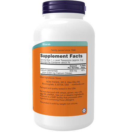 NOW Calcium Citrate, Кальций Цитрат, 227 грамм