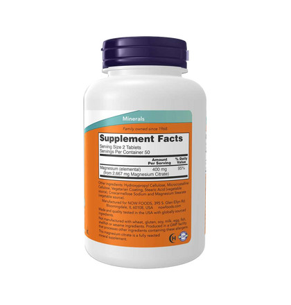 NOW Magnesium Citrate 200 mg, Магния Цитрат 200 мг, 100 таблеток