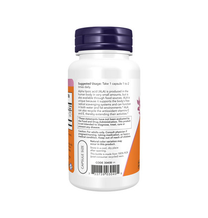 NOW Alpha Lipoic Acid 100 mg, Альфа-липоевая кислота 100 мг, 60 капсул