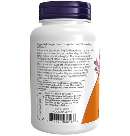 NOW Super Colostrum 500 mg, Супер Колострум 500 мг, 120 капсул