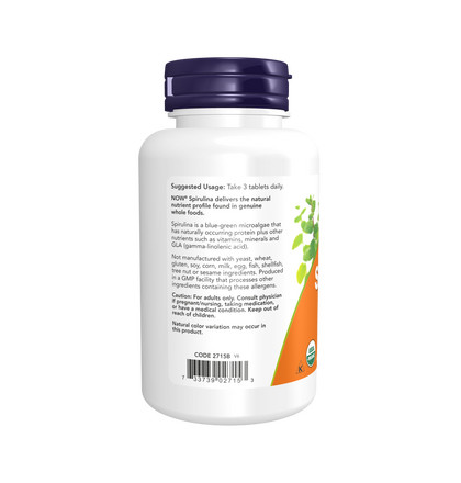 NOW Natural Spirulina, Спирулина натуральная, 120 таблеток