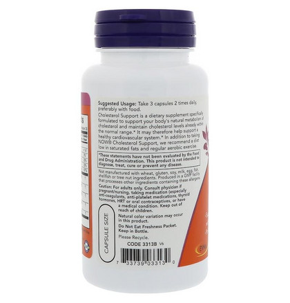 NOW Cholesterol Support, Холестерол Суппорт, 90 капсул