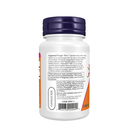 NOW MK-7 Vitamin K-2 100 mcg, МК-7 Витамин К-2 100 мкг, 60 капсул