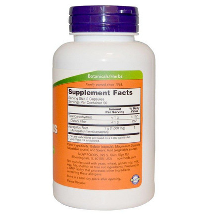 NOW Astragalus 500 mg, Астрагал 500 мг, 100 капсул