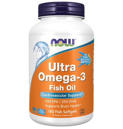 NOW Ultra Omega-3 Fish Oil 500 EPA/250 DHA, Ультра Омега-3 Фиш Ойл 500 ЭПК/250 ДГК, 180 капсул