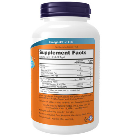 NOW Ultra Omega-3 Fish Oil 500 EPA/250 DHA, Ультра Омега-3 Фиш Ойл 500 ЭПК/250 ДГК, 180 капсул