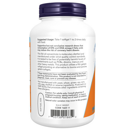 NOW Ultra Omega-3 Fish Oil 500 EPA/250 DHA, Ультра Омега-3 Фиш Ойл 500 ЭПК/250 ДГК, 180 капсул