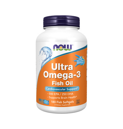 NOW Ultra Omega-3 Fish Oil 500 EPA/250 DHA, Ультра Омега-3 Фиш Ойл 500 ЭПК/250 ДГК, 180 капсул