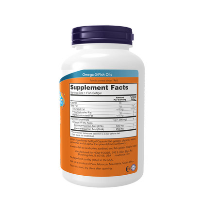 NOW Ultra Omega-3 Fish Oil 500 EPA/250 DHA, Ультра Омега-3 Фиш Ойл 500 ЭПК/250 ДГК, 180 капсул