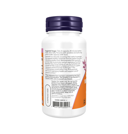 NOW Quercetin With Bromelain, Кверцетин с Бромелайном, 60 капсул