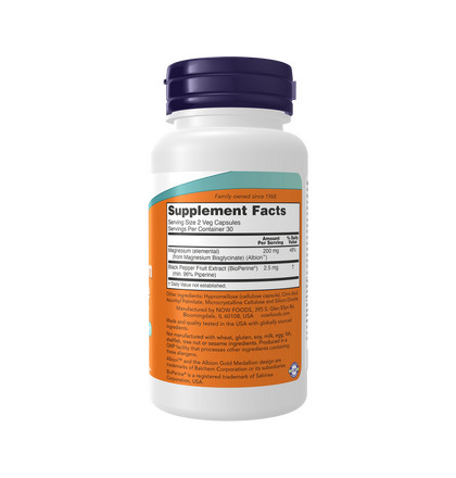 NOW Magnesium Glycinate with BioPerine, Глицинат магния с БиоПерином, 60 капсул