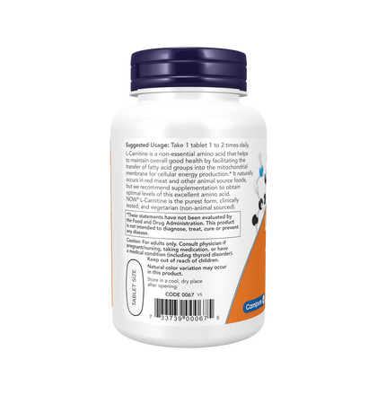 NOW L-Carnitine, L-Карнитин, 100 таблеток