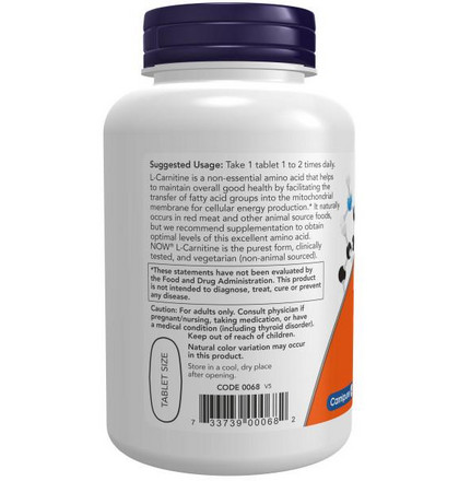 NOW L-Carnitine, L-Карнитин, 100 таблеток