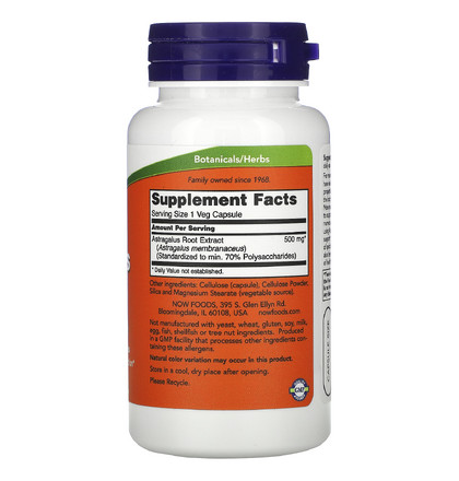 NOW Astragalus 500 mg, Астрагал 500 мг, 90 капсул