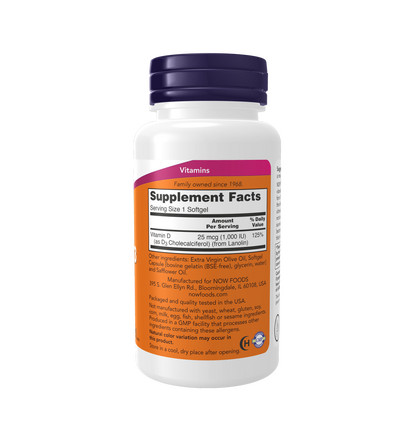 NOW High Potency Vitamin D-3 1000 IU, Высокоэффективный витамин Д-3 1000 МЕ, 360 капсул
