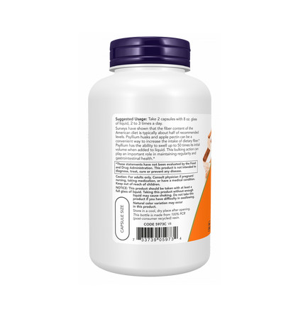 NOW Psyllium Husk, Подорожник + Пектин, 180 капсул