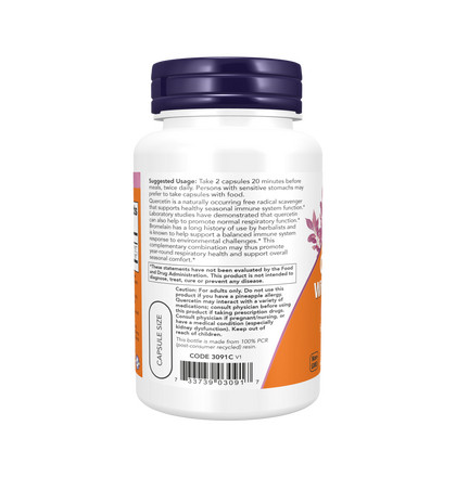 NOW Quercetin With Bromelain, Кверцетин с Бромелайном, 120 капсул