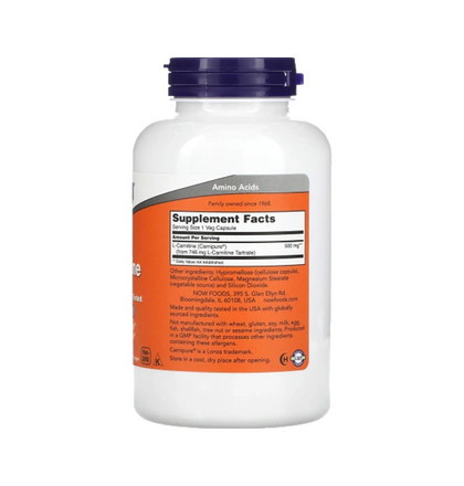 NOW L-Carnitine 500 mg, L-Карнитин 500 мг, 180 капсул