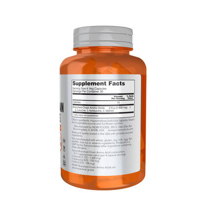 NOW Branched Chain Amino Acids, БСАА, 120 капсул