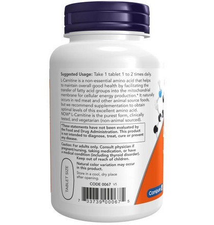 NOW L-Carnitine, L-Карнитин, 50 таблеток